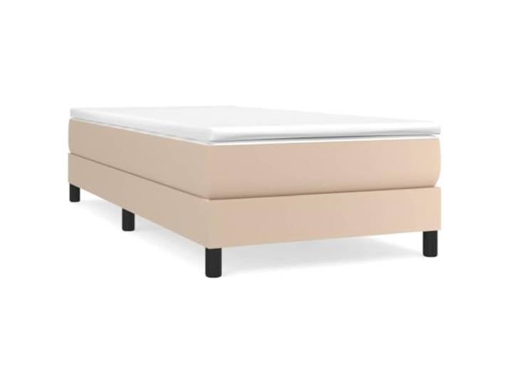 PUGYNBK Boxspringbett, 90 x 200 cm, mit Federkernmatratze Cappuccino-Kunstleder, mittlere Härte, Holzlatten, leicht zu reinigen