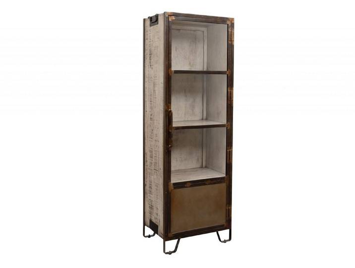 Massivmoebel24 Standvitrine HEAVY INDUSTRY Mango Massivholz braun (Massivholz montiert 55 HEAVY INDUSTRY #240) Mango 60x40x180 cm (BxTxH) braun lackiert