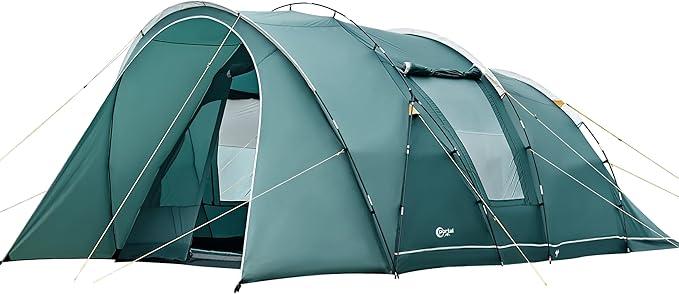 Zelt 5-6 Personen Tunnelzelt Wasserdicht 3000 mm 6 Mann Luxus Campingzelt 2 Schlafkabinen mit Stehhöhe Vorzelt Bodenwanne XXL Groß Familienzelt Gruppenzelt für Camping Reise Trekking Garten