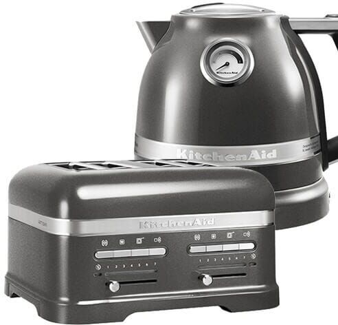 KitchenAid Artisan Medallion Silver 4 Slot Toaster and Kettle Set