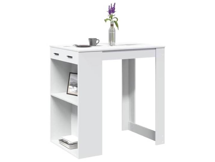 HEFZGDB Bartisch Weiß 102x70x103,5 cm Holzwerkstoff mit 2 Ablagen und 1 Schublade für Küche Wohnzimmer Essbereich, Stauraum Möbel Tisch Stehtisch