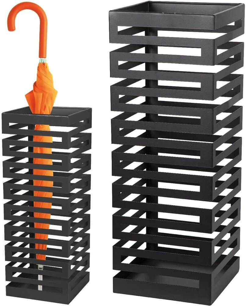 giordanoshop Portaombrelli in Metallo Design Moderno Porta Ombrelli Quadrato Stand Nero...