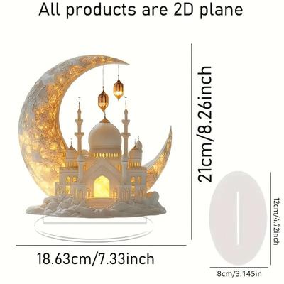 Eid Acrylic Mosque Tabletop Decor With Nordic Minimalist Design crescent Mosque Light
