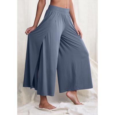 Haremshose LASCANA, Damen, Gr. 32/34, N-Gr, blau (jeans), Single Jersey, Obermaterial: 93% Polyester, 7% Elasthan, unifarben, Hosen Haremshose, mit überlappenden Seitennähten
