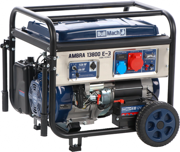 BullMach AMBRA 13800 E-3 - Generatore di corrente carrellato a benzina con AVR 10 kW - Continua 9 kW Trifase