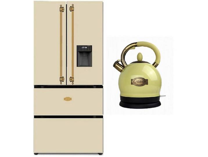 Kaiser Küchengeräte Side-by-Side KS 80425 ElfEm, 183 cm hoch, 83.6 cm breit, Retro Kühlschrank, No Frost 506 L+Wasserkocher