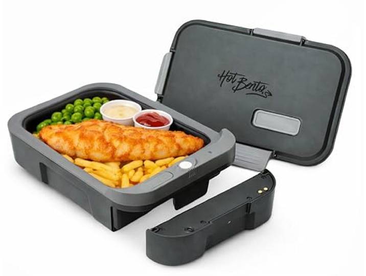 Hot Bento PLUS selbstbeheizte schnurlose Lunchbox & Speisenwärmer, Ebenholz Abnehmbar, batteriebetrieben, kindersicher, tragbar und kompakt, ideal für Reisen, Baustelle, Picknicks