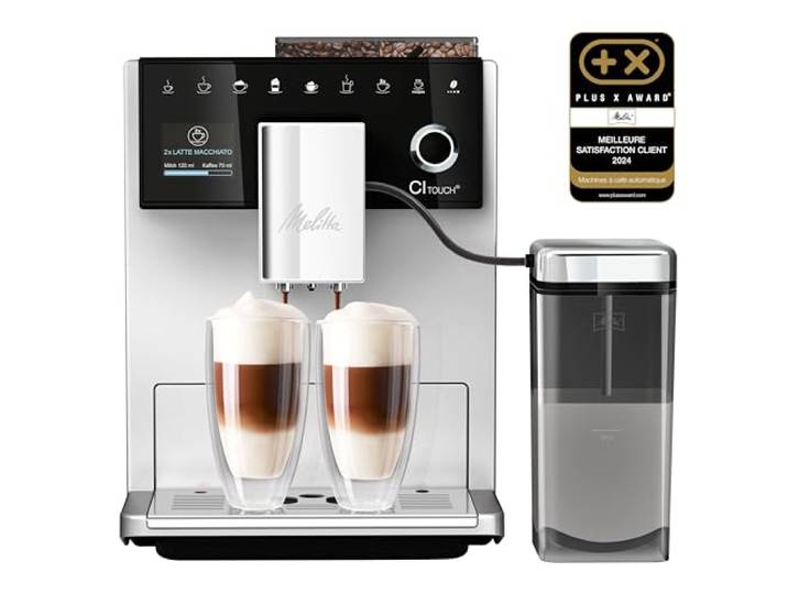 Melitta CI Touch Argent\, Machine à Café à Grain avec Broyeur à Double Bac à Grains\, Silencieuse\, Fonction de Mémorisation My Coffee\, Mode 1 à 2 Tasses\, F630-101\,1400W