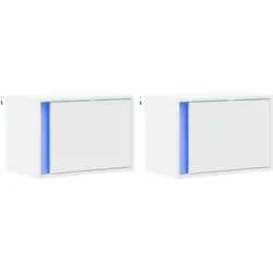Décoshop26 - Set aus 2 wandmontierten Nachttischen mit LED-Beleuchtung Fach mit Tür weißes Holzwerkstoff DEC036120
