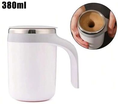 Inspired Living Stainless Steel Self Stirring Coffee Mug With Magnetic Mixer Rechargeable Travel Mixing Cup white