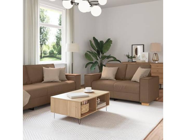 HEFZGDB 3-TLG. Sofagarnitur mit Kissen Braun Stoff – Modernes Mehrplatz-Sofa-Set mit 3-Sitzer, 2-Sitzer und Sessel für Wohnzimmer und Büro, Robuste Stahlkonstruktion, Gemütliche