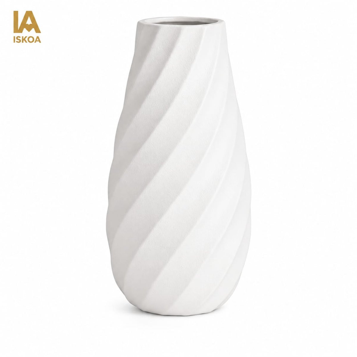 ISKOA Witte keramische bloemenvaas met getextureerd spiraalvormig ontwerp, Hoogte: 20,3 cm