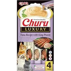 Inaba Cat Churu Luxury 4 x 14 g (56 g) Cremige Katzenleckerei mit Thunfisch und Garnelen