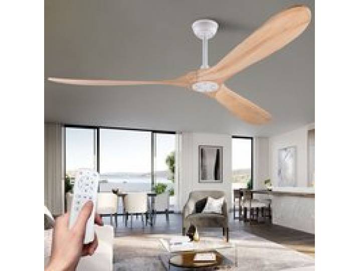 Ventilateur de plafond de (72 pouces) sans éclairage 183x183x32 cm Blanc + Naturel Métal et bois ventilation maison air frais