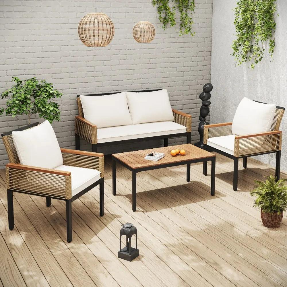 Loungeset - Gartenmöbel aus wetterbeständigem PE-Rattan mit wasserabweisenden Kissen
