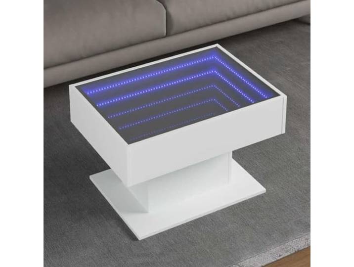 HEFZGDB LED-Couchtisch mit Infinity-Spiegel und RGB-Beleuchtung, Weiß 70x50x45 cm aus Holzwerkstoff, Beistelltisch mit robuster Platte und USB-Anschluss für modernes Ambiente,