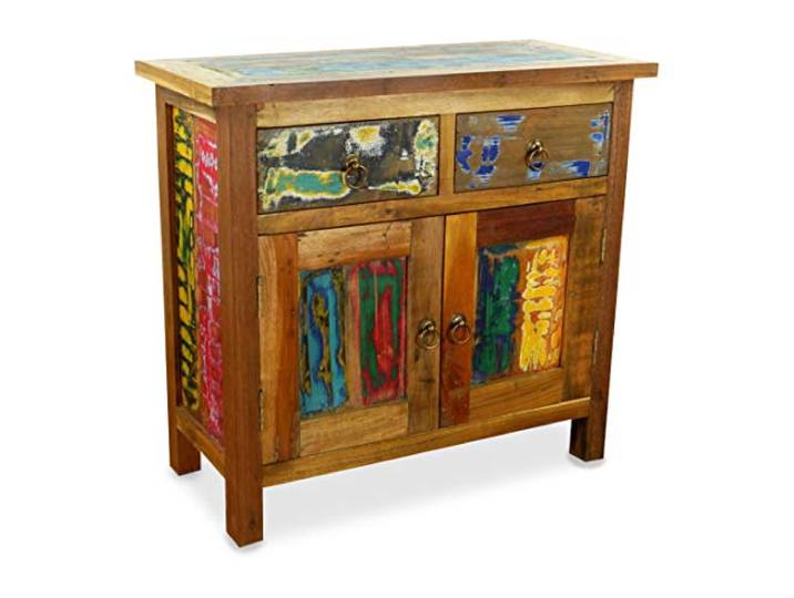 livasia Asiatische Kommode aus Massivholz – 75x35x70cm – Handgefertigtes Sideboard aus Teakholz, Nachhaltig aus recyceltem Bootsholz, Vintage Look, Zeitloser asiatischer Charme (Bunt)