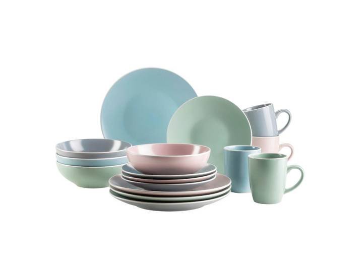 Mäser Kombiservice, Türkis, Grau, Grün, Rosa, Keramik, 16-teilig, 380 ml,1000 ml, Geschirr, Geschirr-Sets, Kombiservice