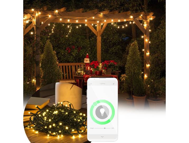 WLAN-Lichterkette mit 160 warmweissen LEDs, 8 Modi, App, IP44, 16 m