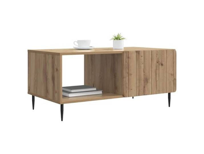 KTHLBRH Rechteckiger Couchtisch 90 x 50 x 40 cm aus technischem Holz Schwarze Metallbeine, großer Stauraum unten, gepflegtes Rückendesign, stabil und modern