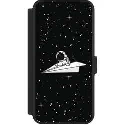 Nivocase Klapphülle für Samsung Galaxy S25+ Handyhülle aus Kunst Leder NIVOflip schwarz Astronaut Comic (Samsung Galaxy S25+), Smartphone Hülle, Schwarz