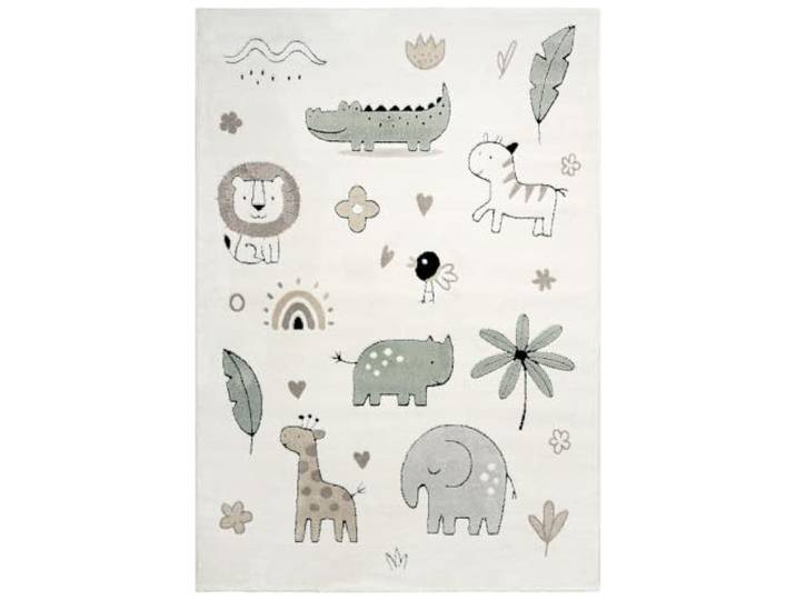 Mazovia Groß Spielteppich Kinderzimmer 250x350cm Creme Grau Animalprint Kinderteppich Mädchen/Jungen Pflegeleicht Allergikerfreundlich Tierfreundlich Mittelflor Saugrobotergeeignet Synthetisch