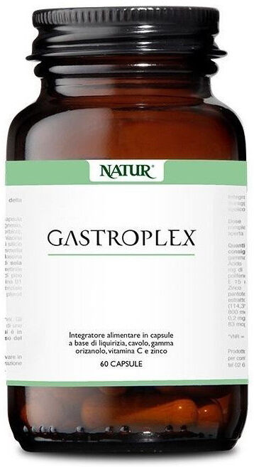 NATUR Srl Gastroplex Natur 60 Capsule, Integratore Alimentare Digestivo con Liquirizia, Cavolo, Gamma Orizanolo, Vitamina C e Zinco