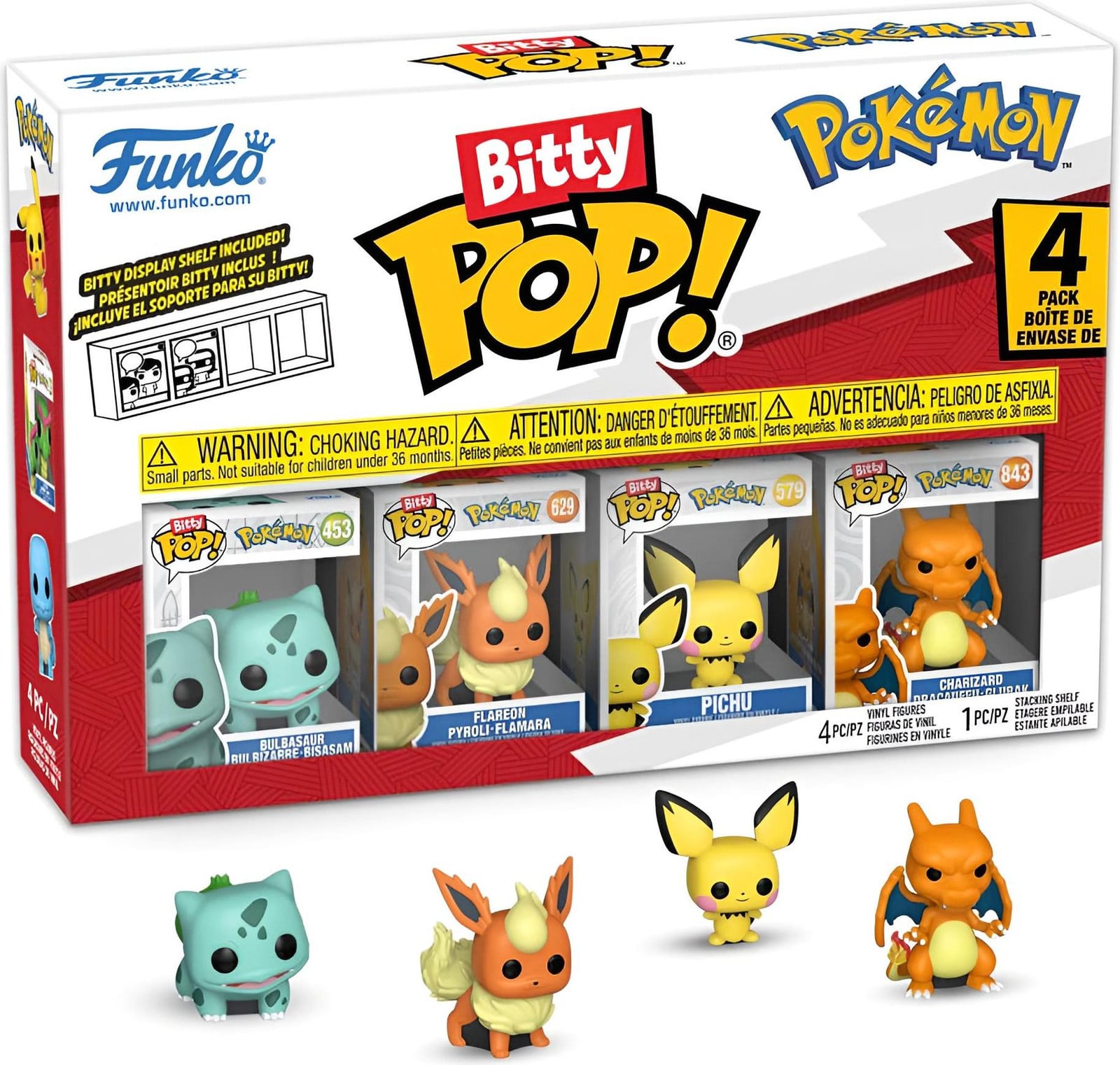 Funko Bitty Pop! Pokémon Figuren Set - Bisasam, Flamara, Pichu en Glurak