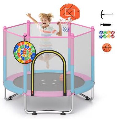 Costway 60 inch Kids Trampoline Toddler Recreational Trampoline with Basketball Hoop-Macaron