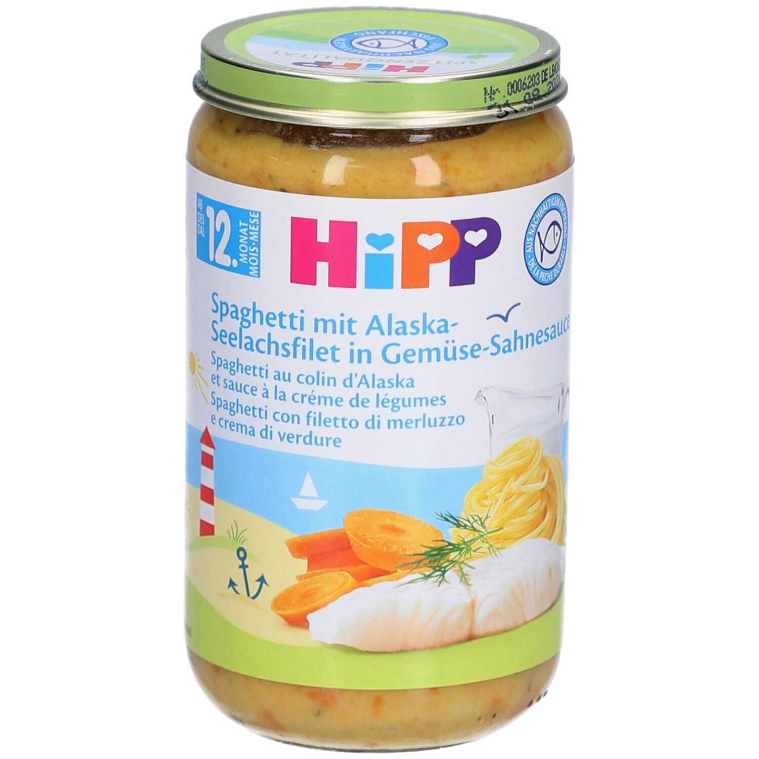 HiPP Spaghetti mit Alaska-Seelachs & Gemüsecreme ab 12 Monaten x4 4x250 g Brei