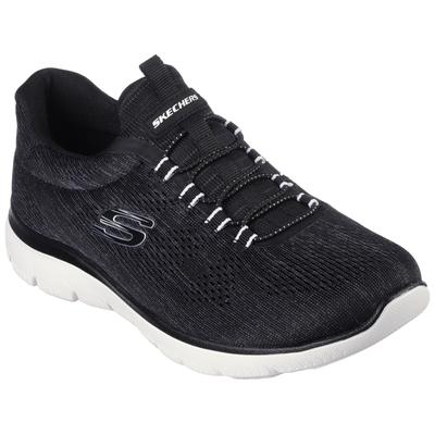 Slip-On Sneaker SKECHERS "SUMMITS-FUN FLARE", Damen, Gr. 36, Textil, schwarz-weiß (schwarz, weiß), Synthetik, Textil, meliert, Schuhe, Trainingsschuh in veganer Verarbeitung