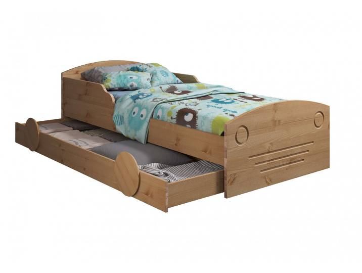 Kinderbett OTTO HOME Levke , beige (natur, natur, natur), B:87cm H:62cm L:165cm, Betten, Kinderbett, aus massiver Kiefer, 90x160 cm, inklusive Schubkasten und Lattenrost