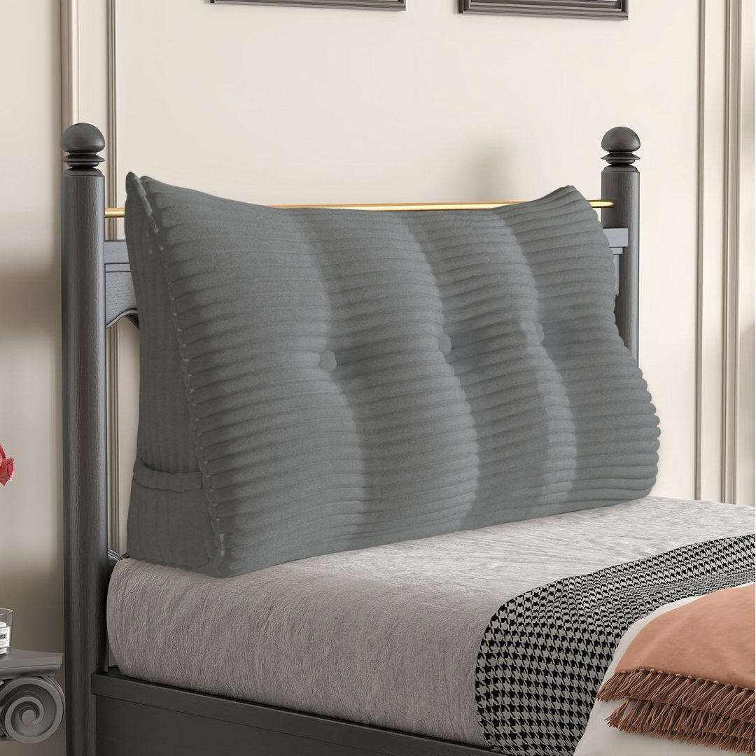 WOWMAX Corduroy Backrest Pillow Grey 50cm H x 100cm W