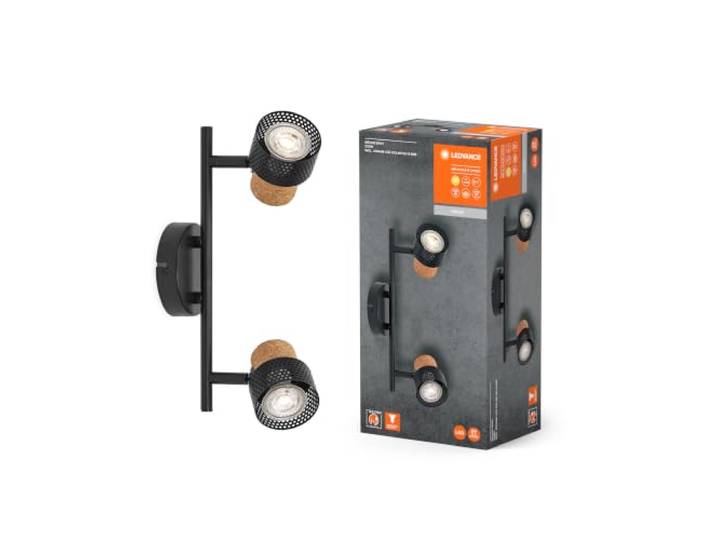 LEDVANCE DECOR SPOT CORK, 2 x 3,4W, 460lm, schwarz, Spotleuchte, verstellbare Köpfe, vielseitig anwendbar, Innenraumspot, austauschbare LED-Lampen, warmweiße Lichtfarbe, GU10