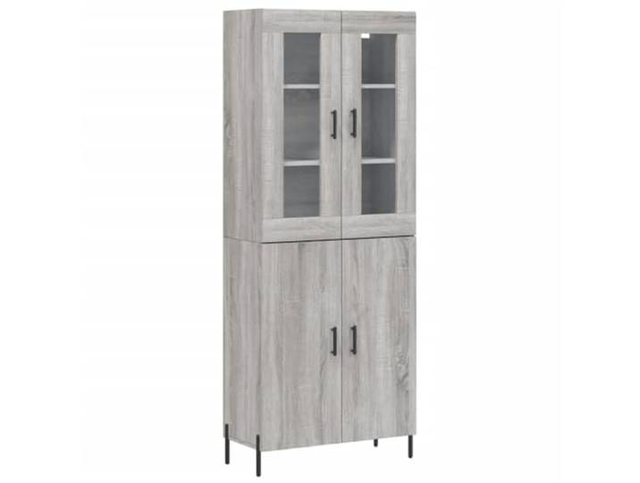 Kaorsrow Highboard Grau Sonoma 69,5x34x180 cm Schrank mit Glas Eleganter Viertürer aus Holzwerkstoff und Glas mit stabilem Metallgestell für Wohnzimmer, Esszimmer oder Flur.