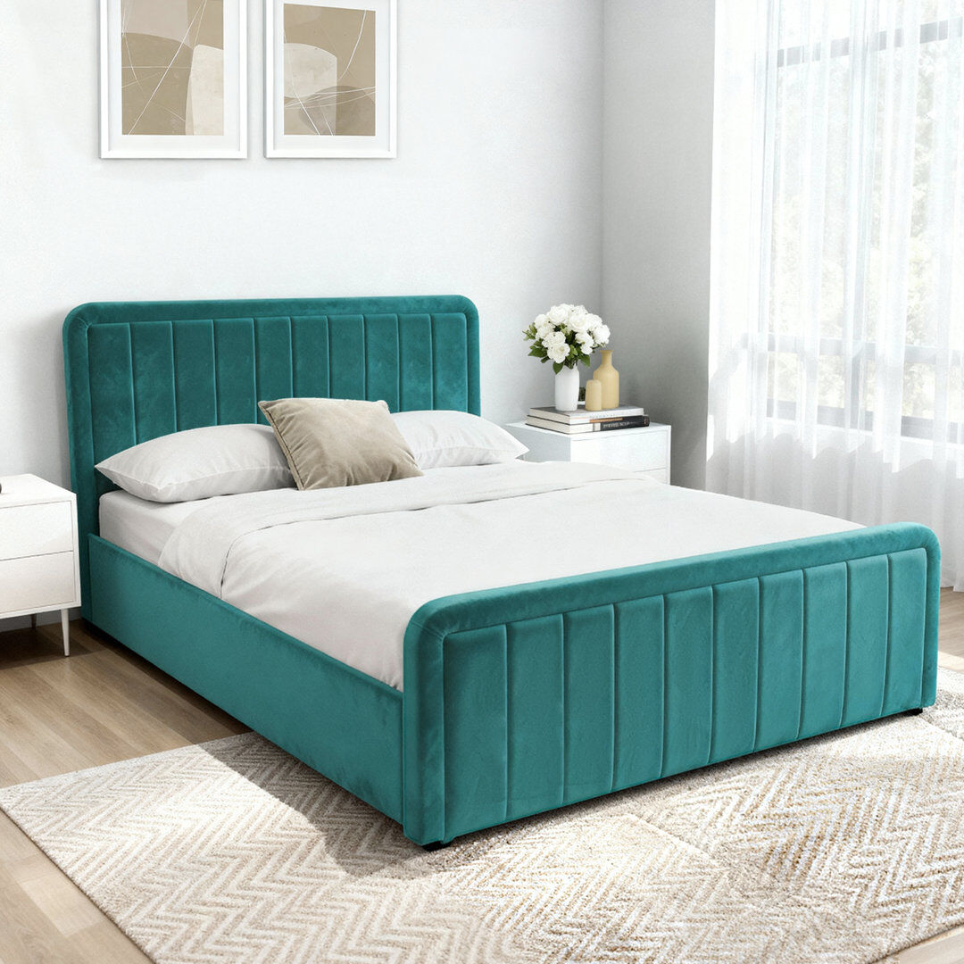 Wade Logan Altgeld Upholstered Ottoman Storage Bed Green Kingsize (5')