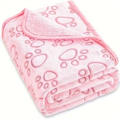 Uplifted Goods Soft Paw Print Pet Blanket For Dogs And Cats pink l