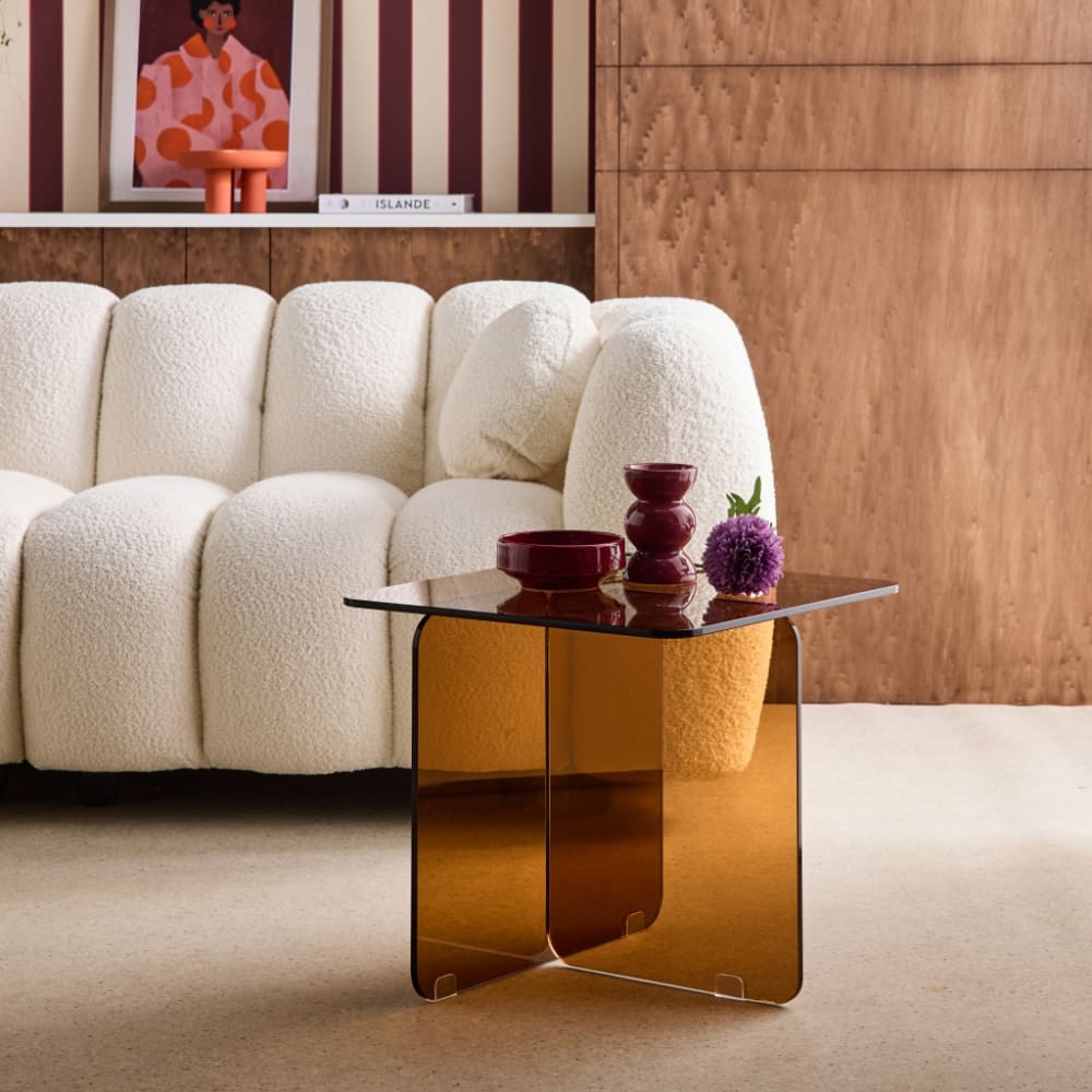 sweeek Table basse carrée verre trempé 50cm ambre Jaune 50x46x50cm