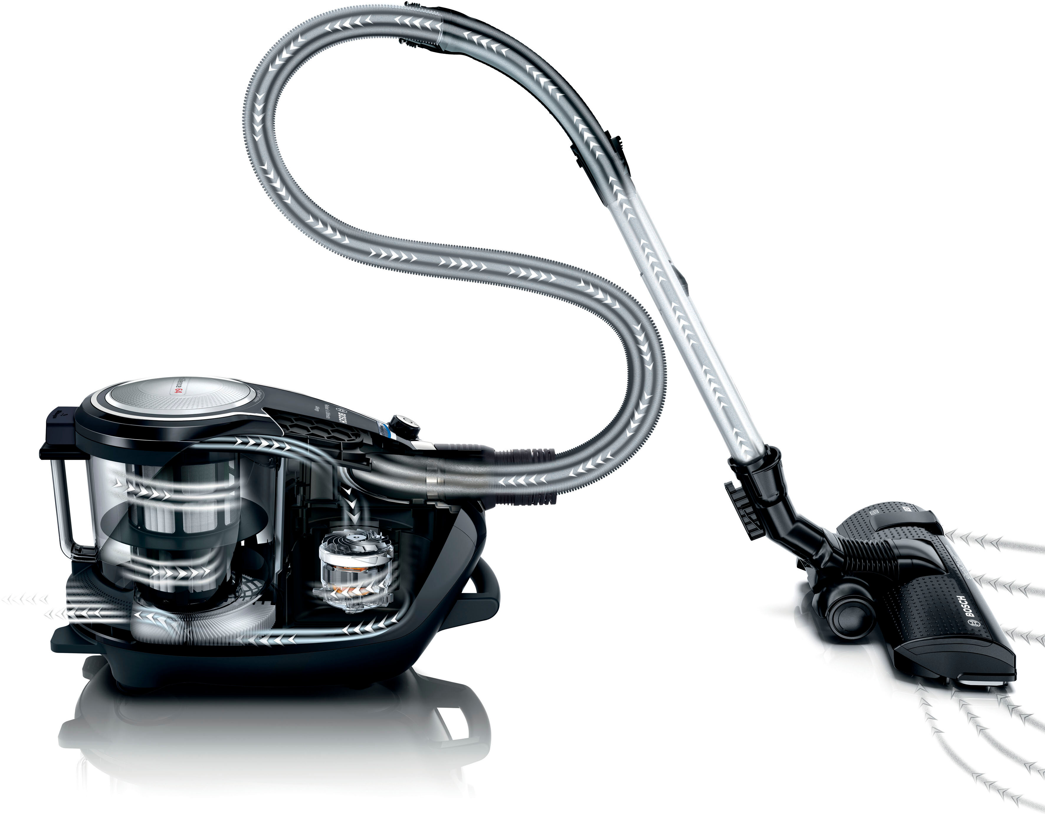 Bosch Bodenstaubsauger "Serie 8 ProSilence BGS7MS64, Hygiene-Filter, 10 Jahre Motorgarantie", schwarz, B:32cm H:31cm T:47cm, Bodenstaubsauger, Hartbodendüse, hohe Saugkraft, langes Kabel, extrem leise, schwarz, Bodenstaubsauger
