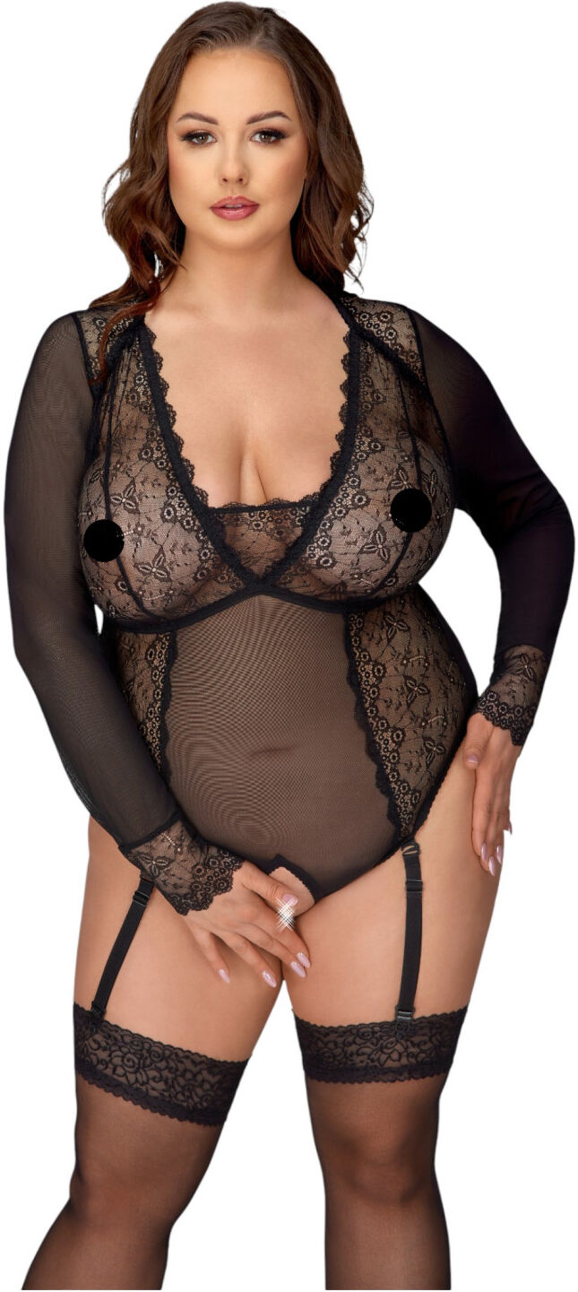 Cottelli Curves - Sheer Bodysuit (Black) - 2XL