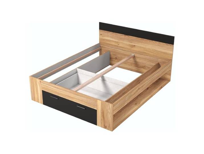 Lomadox Bett Doppelbett Bettgestell 160x200 cm in Eiche mit schwarz, mit Schubkasten