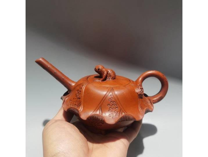 Théière chinoise en argile Yixing Zisha, Pot de feuille de Lotus grenouille Jiang Yanting 320ml