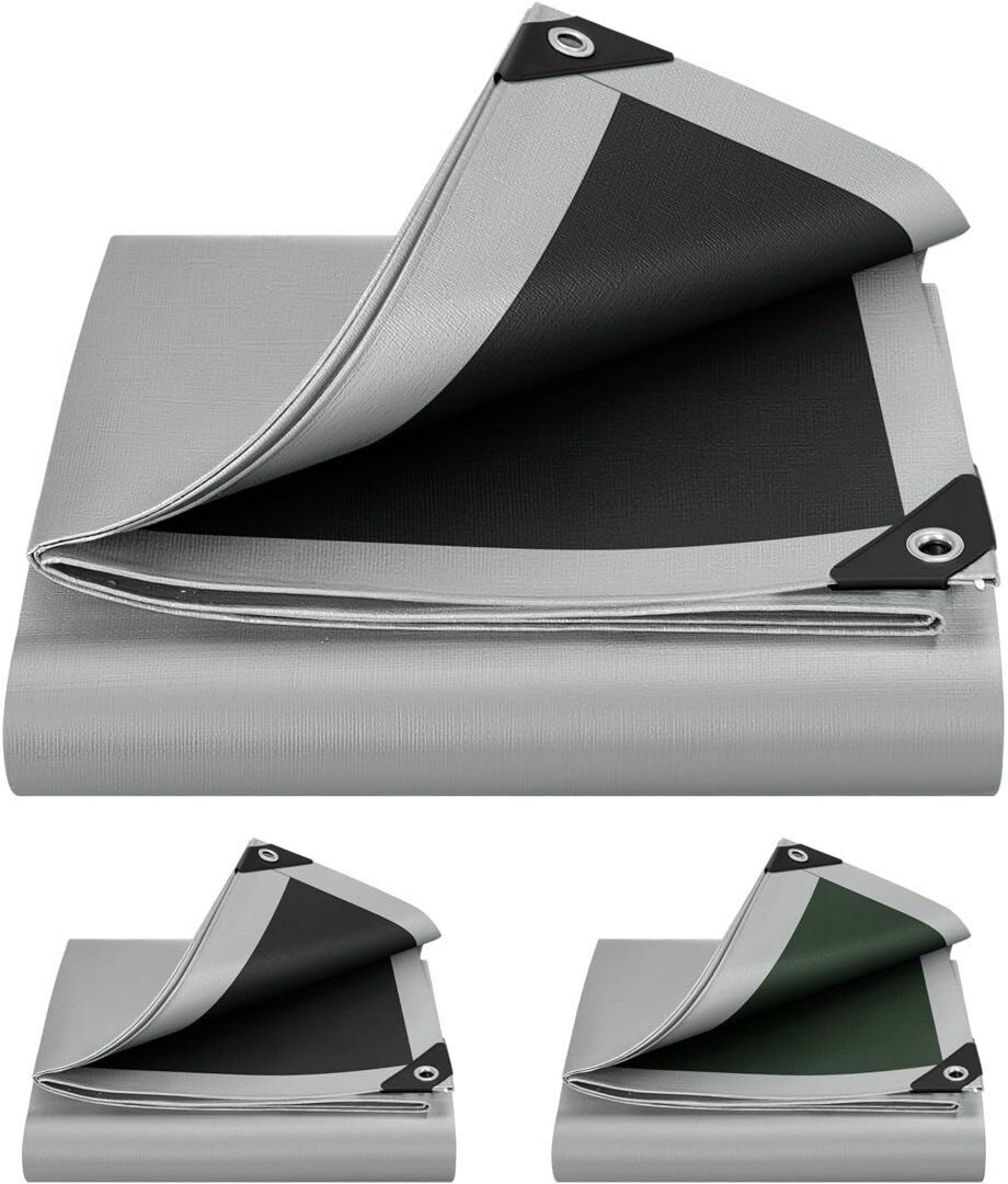 WOLTU PE Tarpaulin Waterproof Heavy Duty with Eyelets 3x3m Grey 500cm H x 500cm W