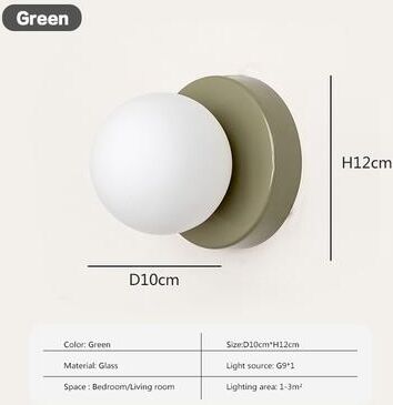 Friendly Fresh Finds Nordic LED Glass Wall Lamp Minimalist Orb Sconce For Modern Home Lighting green no Blub