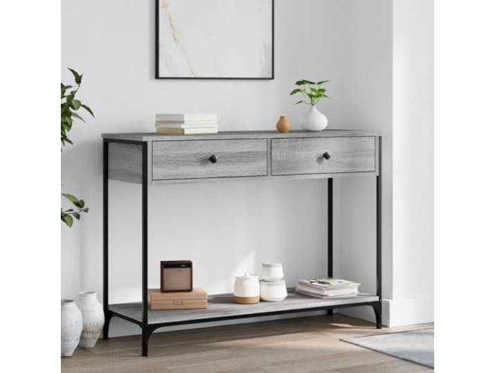 Konsolentisch Sonoma, grau, 100 x 34,5 x 75 cm, Holz Metallrahmen, verstellbare Füße, Wandbefestigung im Lieferumfang enthalten, Aufbewahrung von Zeitschriften und Büchern