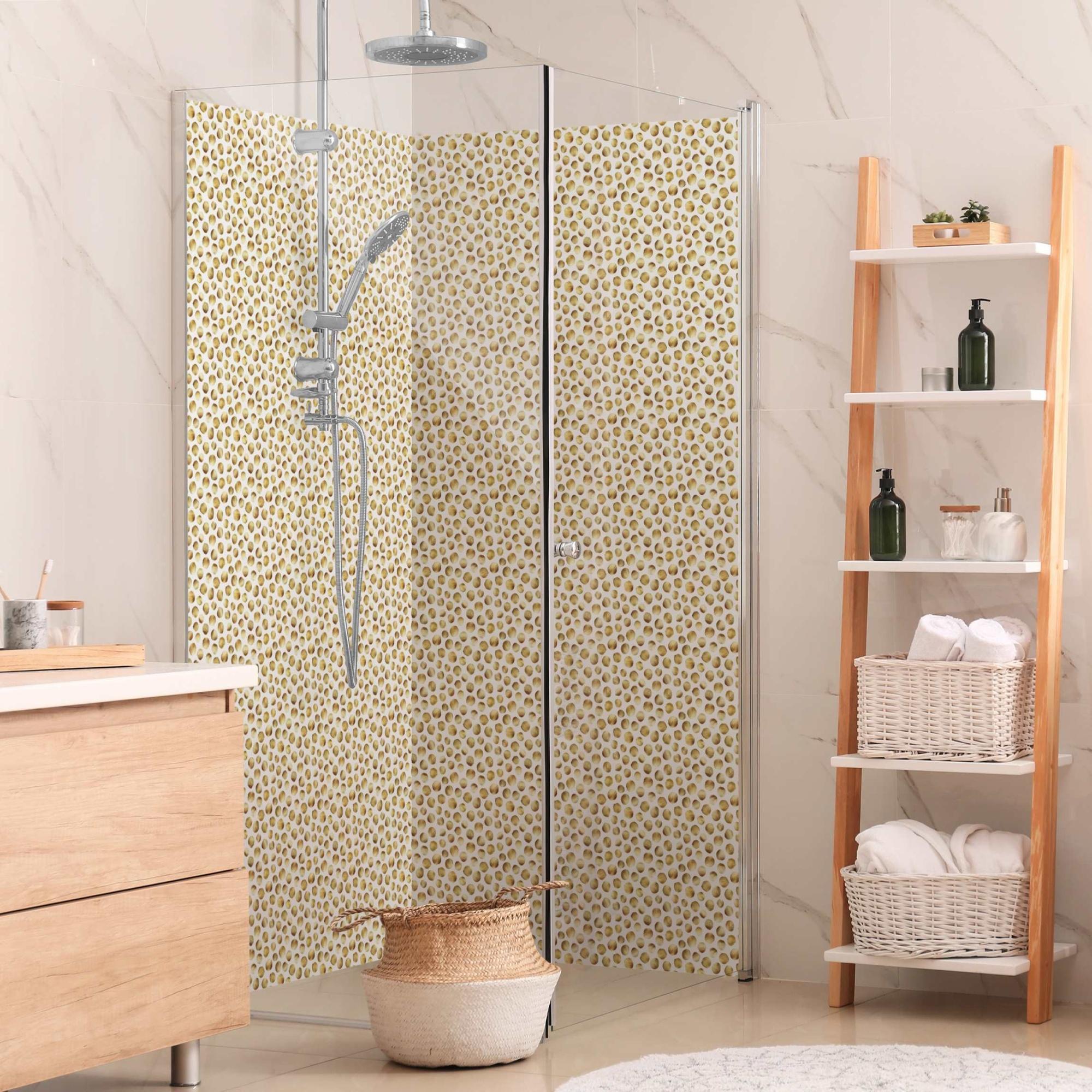 Duschrückwand Muster selbstklebend - 0.61 mm Wandpaneel wasserfest Punkte gold Badrückwand fugenlos Premium matt 110x190 cm
