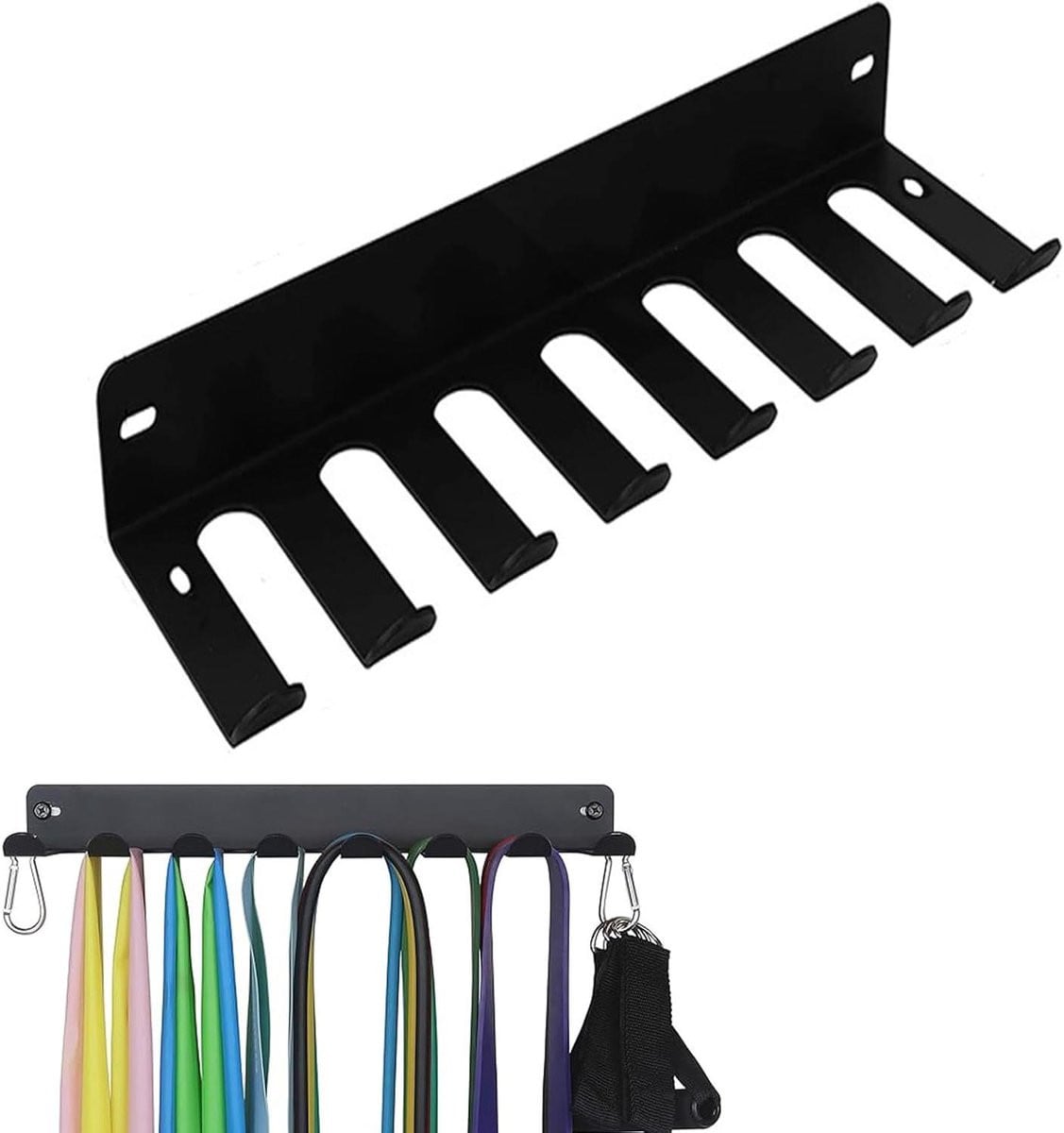 Home Gym Opbergrek Zwart met 8 Haken en Karabijnen - 41 cm