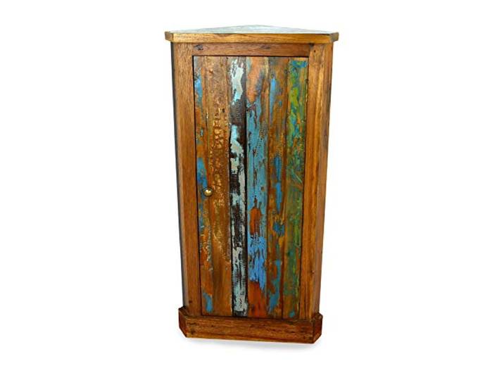 livasia Asiatischer Eckschrank aus Massivholz – 50x30x100cm – Handgefertigter Schrank aus Java, bunt recyceltes Teakholz von Fischerbooten, Robust & Nachhaltig