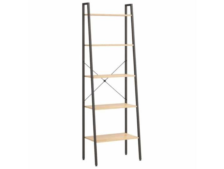 KGHERMDF Standregal 5 Böden Hellbraun Schwarz 56x35x174 cm Robuste Stahlkonstruktion, viel Stauraum für Bücher und Pflanzen, mit Wandhalterung, für Wohnzimmer und Büro