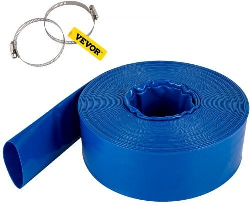 VEVOR Afvoerslang 2 inch, Blauw, PVC-geweven platte terugspoelslang met klemmen